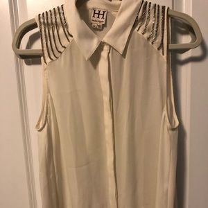 Cream Silk Blouse w/ Chain Detailing